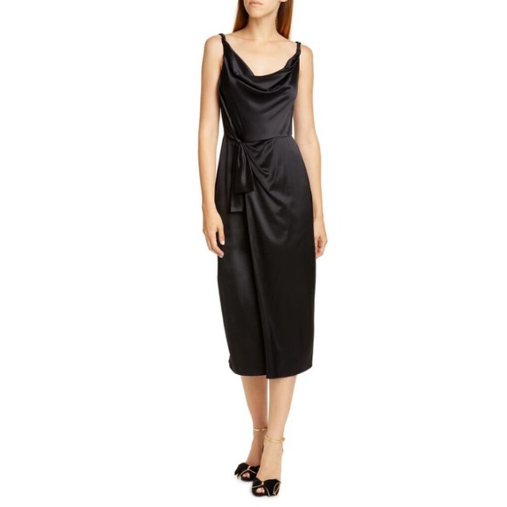 New Merokeety Draped Satin Midi Dress